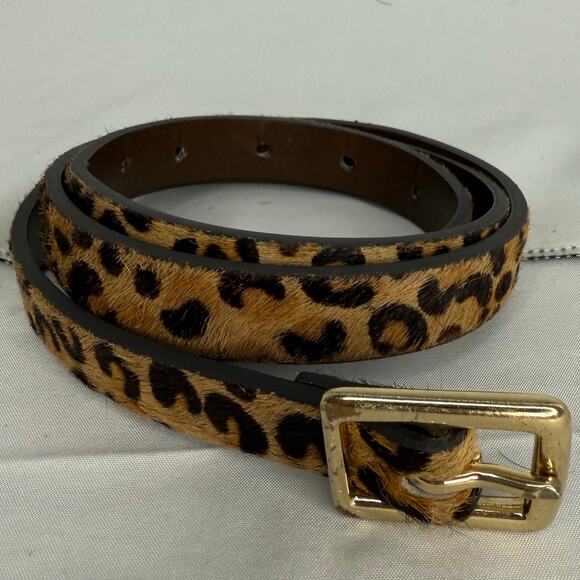 Leopard Print Faux Fur Skinny Belt Women’s Medium Gold Hardware Y2K Statement - Picture 1 of 4